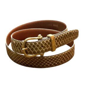 Vtg Jana Genuine Snake Skin Belt Gold Buckle Women Size Large Waist 29-33" Brown